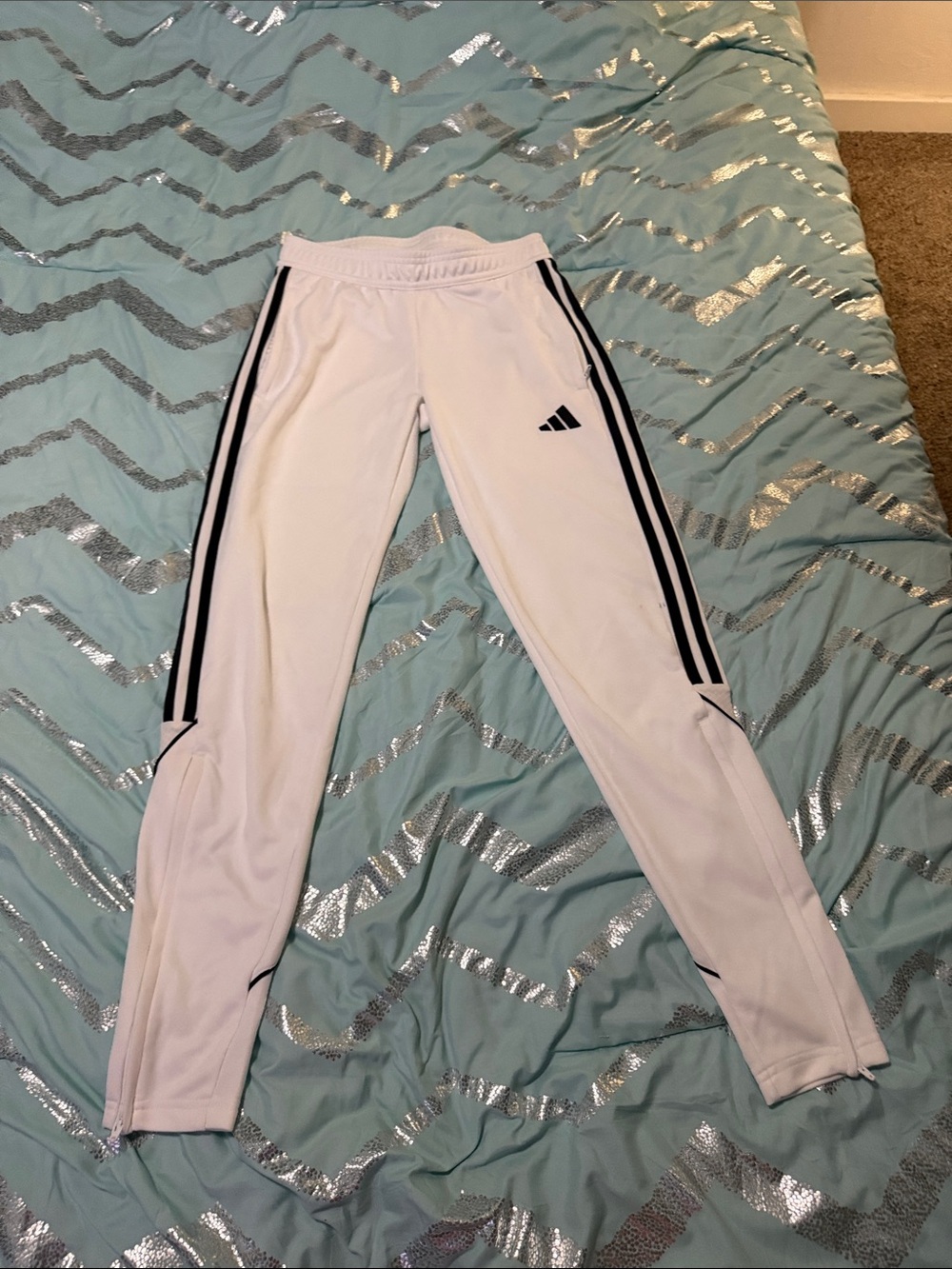 adidas White Kids Joggers with Black Side Stripes